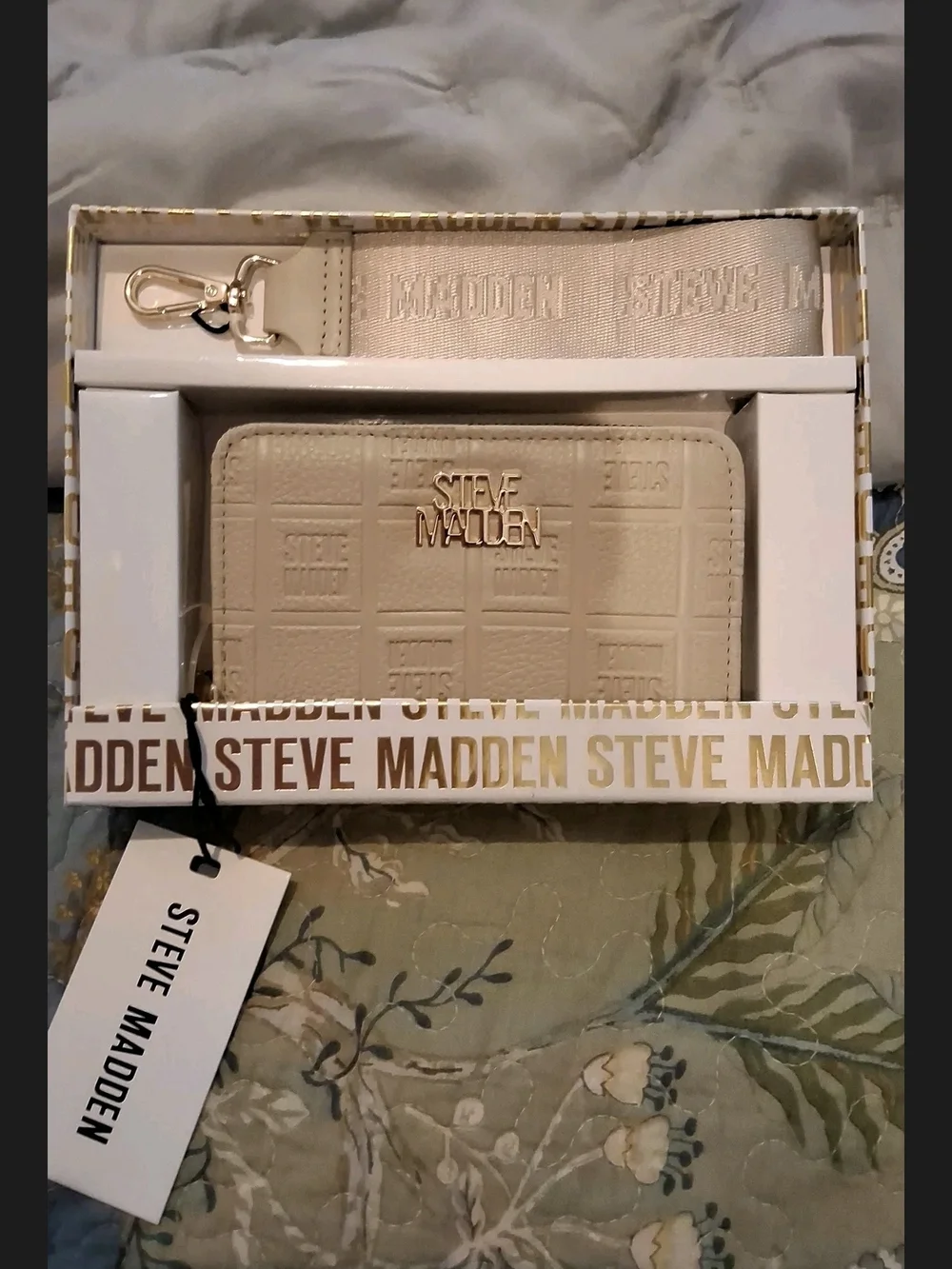 Steve Madden Cream Embossed Wallet with Detachable Strap